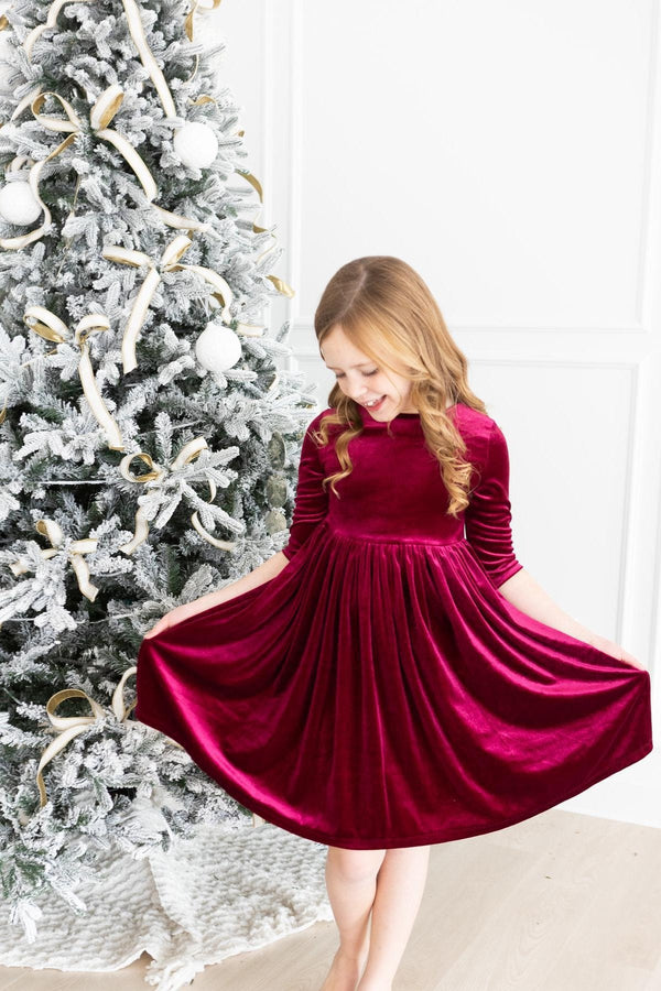 cranberry-velvet-twirl-dress Mila & Rose - Sophia's StyleVelvet Twirl Dress-1